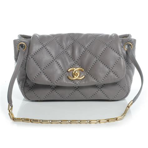 CHANEL Calfskin Quilted Retro Chain Flap Grey 